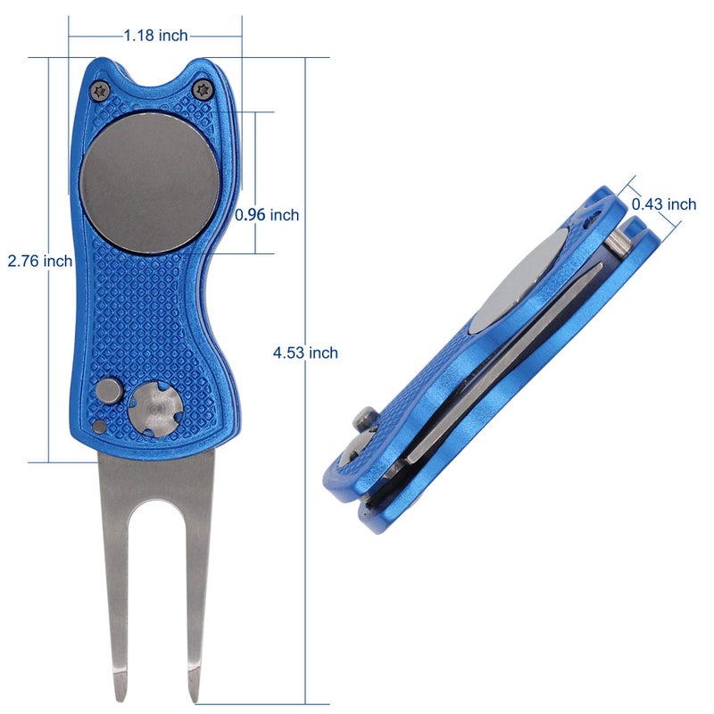 TuLick Divot Repair Tool with Magnetic Divot Tool, Golf Divot Repair Tool Made of Metal, Golf Divot Tool Foldable Design (Blue) - Image 2